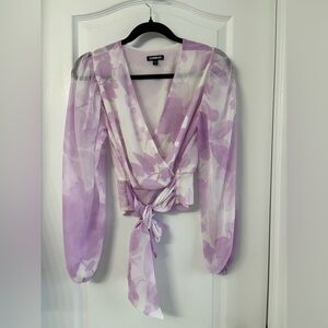 Express Lavender Floral Wrap Blouse